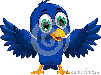 Cute blue bird cartoon waving Stock Photo