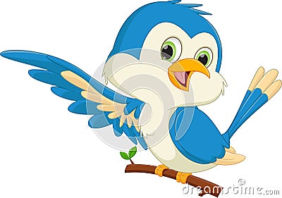 Cute blue bird cartoon waving Vector Illustration