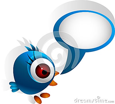 Cute blue bird talking Cartoon Illustration