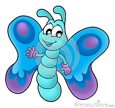 Cute blue butterfly Cartoon Illustration