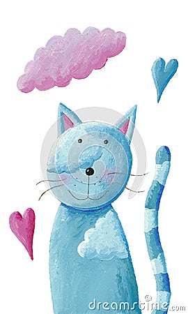 Cute blue cat Cartoon Illustration