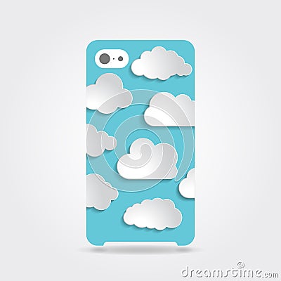 Cute blue clouds collection illustration on phone case back Vector Illustration