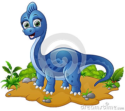 Cute blue dinosaur cartoon Vector Illustration