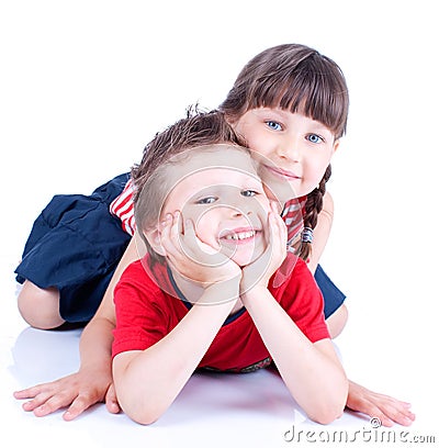 Cute blue-eyed children are playing Stock Photo