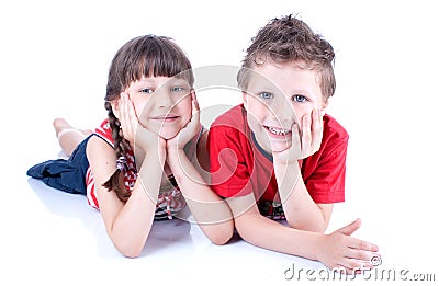 Cute blue-eyed children are playing Stock Photo