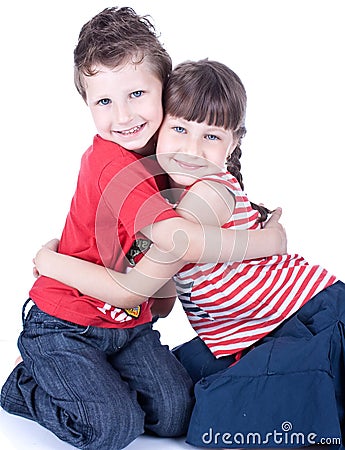 Cute blue-eyed children posing Stock Photo