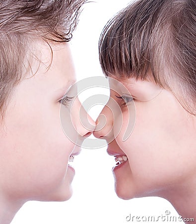 Cute blue-eyed children posing Stock Photo