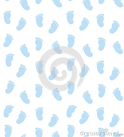 Cute Blue Little Baby Feet Vector Pattern. White Background. Baby Shower Theme. Vector Illustration