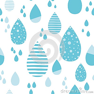 Cute blue rainy drops of rain Vector autumn seamless pattern. Kids fall spring background Cartoon Illustration