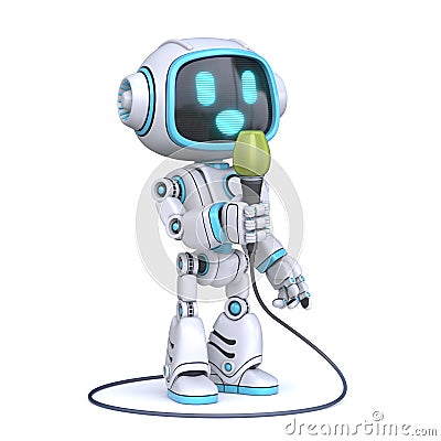 Cute blue robot singing 3D Cartoon Illustration