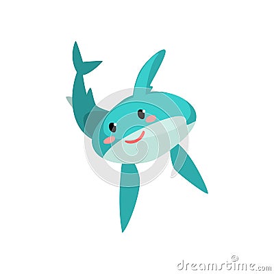 Cute blue shark cartoon characte with funny face vector Illustration on a white background Vector Illustration