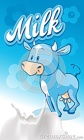 Cute blue smiling ow on blue milk design - vector Vector Illustration