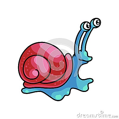 Cute blue snail with big eyes with red shell Vector Illustration