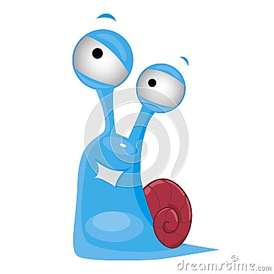 Cute blue snail with smile Vector Illustration