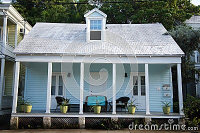 Cute blue summer house in Florida Keys Editorial Stock Photo