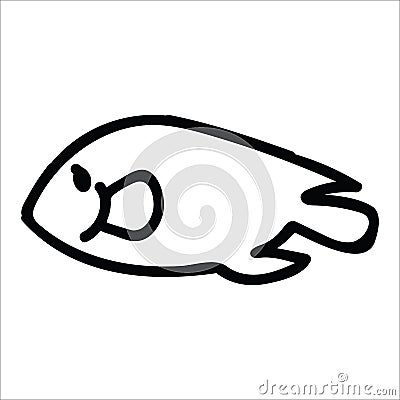 Cute blue tang monochrome line art cartoon vector illustration motif set. Hand drawn isolated surgeon fish elements Vector Illustration