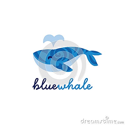 Cute blue tribal whale logo design Vector Illustration