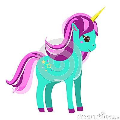 Cute blue unicorn with pink mane . Vector illustration Vector Illustration