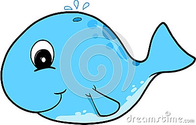 Cute Blue Whale Vector Illustration