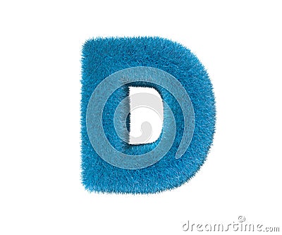 Letter D of blue ludicrous wooly font isolated on white background, kids concept 3D illustration of symbols Cartoon Illustration