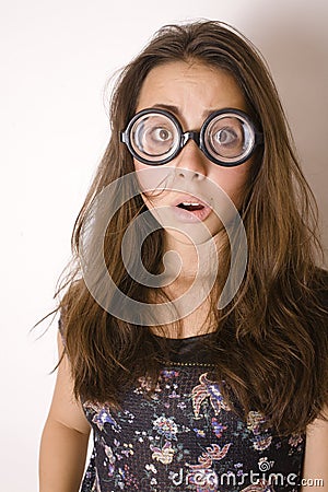 Cute bookworm on white background Stock Photo