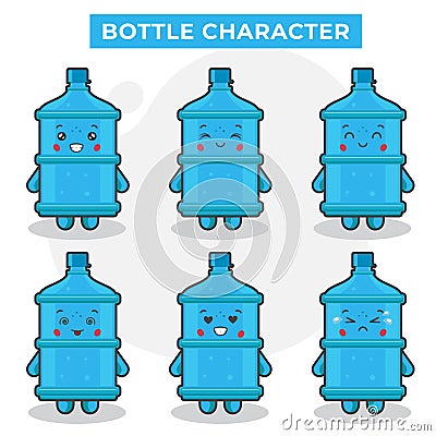 Cute Bottle Characters With Various Expression Vector Illustration