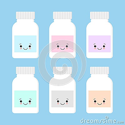 Cute bottle of medicine character . blue background Stock Photo