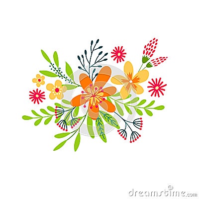 Cute Bouquet of Decorative flower Cartoon Illustration