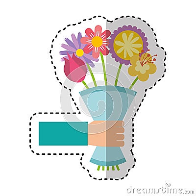 Cute bouquet of flowers nature icon Vector Illustration