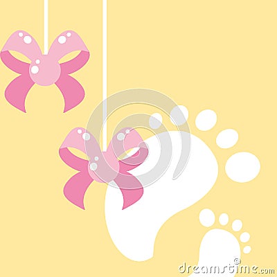 cute bows ribbon hanging with baby footprint Cartoon Illustration