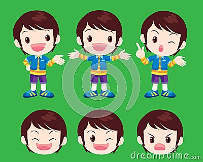 Cute boy actions Vector Illustration