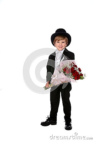 Cute boy in black tuxedo Stock Photo