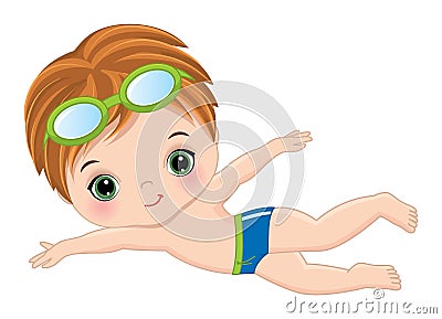 Vector Cute Little Boy Learning to Swim Vector Illustration
