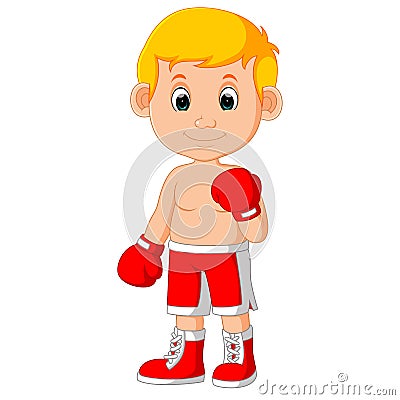 Cute boy boxing cartoon Vector Illustration