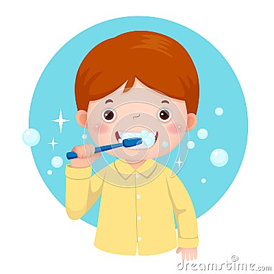 Cute boy brushing his teeth Vector Illustration