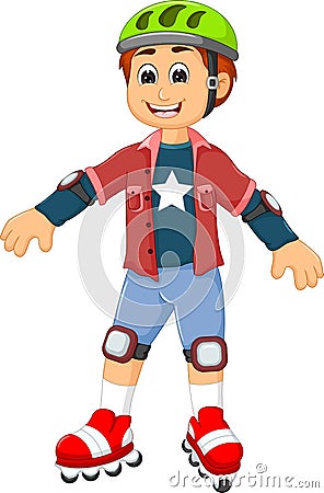 Cute boy cartoon playing roller skates Stock Photo