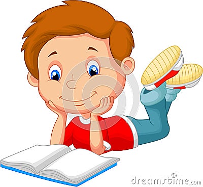 Cute boy cartoon reading book Vector Illustration