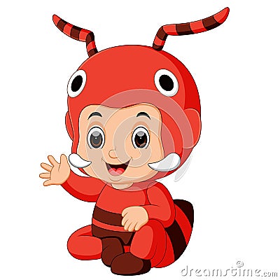 Cute boy cartoon wearing ant costume Vector Illustration