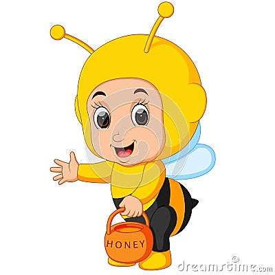 Cute boy cartoon wearing bee costume Vector Illustration