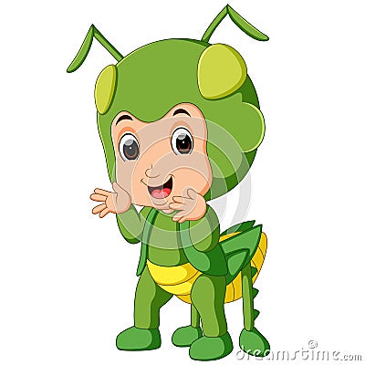 Cute boy cartoon wearing grasshopper costume Vector Illustration