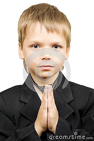 The cute boy connected hands together Stock Photo