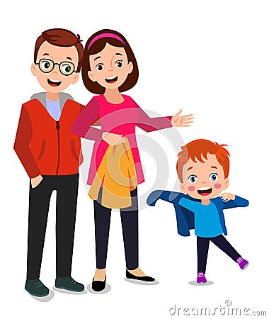 Cute boy dressing up with his mother Vector Illustration