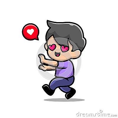 cute boy falling love cartoon icon illustration Vector Illustration