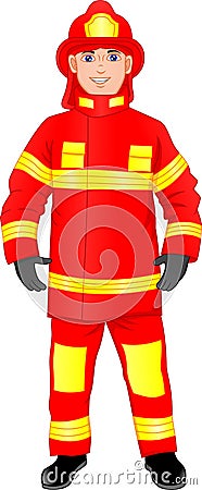 Cute boy Firefighter isolated on white background Vector Illustration