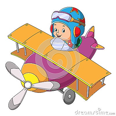 The cute boy is flight the plane Vector Illustration