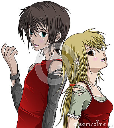 Cute boy and girl - anime style Stock Photo