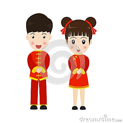 Cute boy and girl in Chinese costume Stock Photo