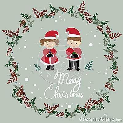 The girl and boy are wearing Christmas costume vector. Vector Illustration