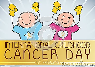 Cute Boy and Girl Commemorating International Childhood Cancer Day, Vector Illustration Vector Illustration