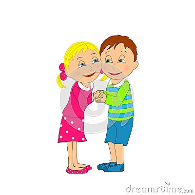 Cute boy and girl smiling, holding hands Vector Illustration